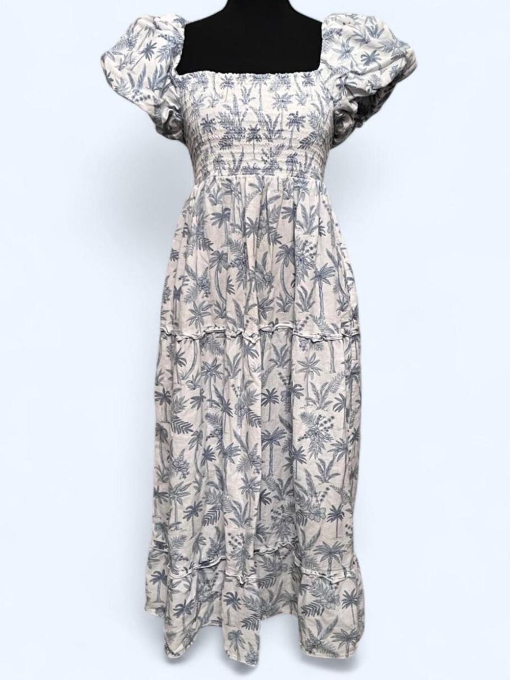 Show Me Your MuMu Ivory Maxi Dress with Slate Palm Print